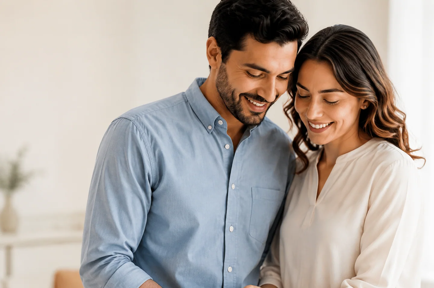 Pareja sonriendo y compartiendo un momento de cercanía